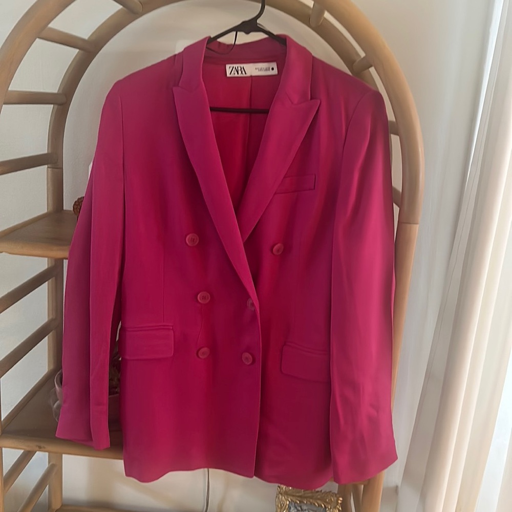 Zara double-breasted blazer fuschia